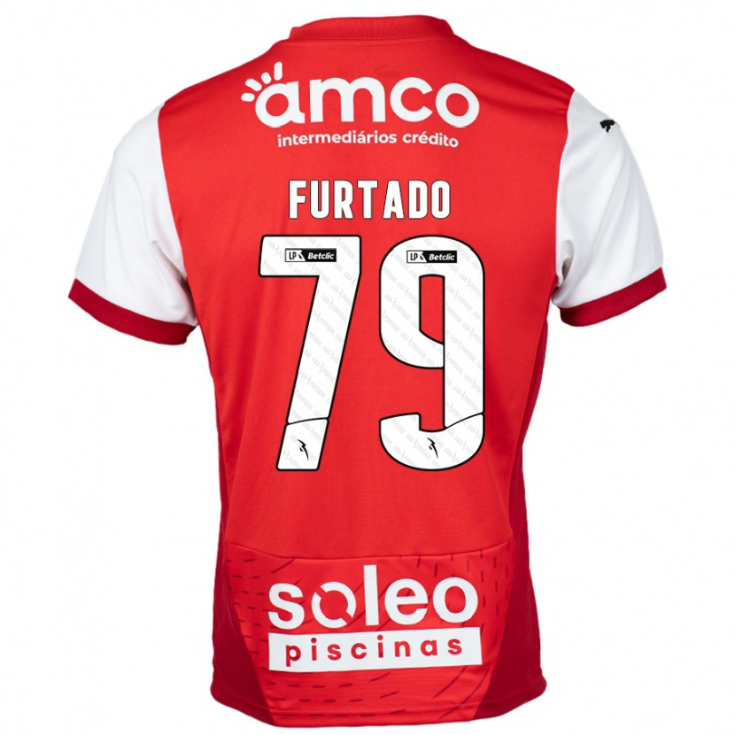 Danxen Børn Rúben Furtado #79 Rød Hvid Hjemmebane Spillertrøjer 2024/25 Trøje T-Shirt