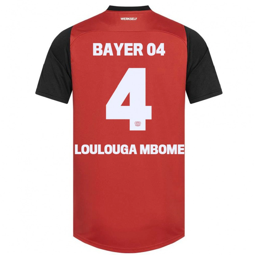 Danxen Børn Adrien Loulouga Mbome #4 Rød Sort Hjemmebane Spillertrøjer 2024/25 Trøje T-Shirt