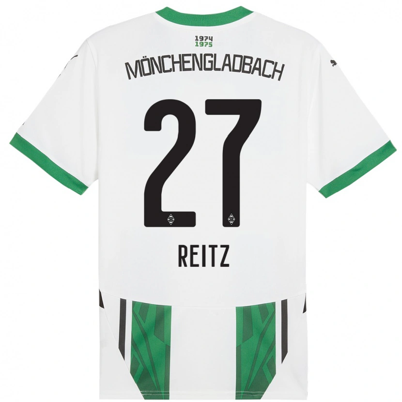 Danxen Børn Rocco Reitz #27 Hvid Grøn Hjemmebane Spillertrøjer 2024/25 Trøje T-Shirt