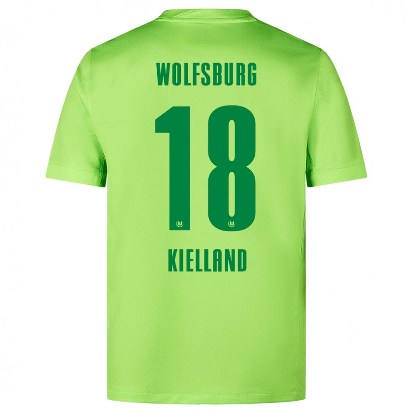Danxen Børn Justine Kielland #18 Fluorescerende Grøn Hjemmebane Spillertrøjer 2024/25 Trøje T-Shirt