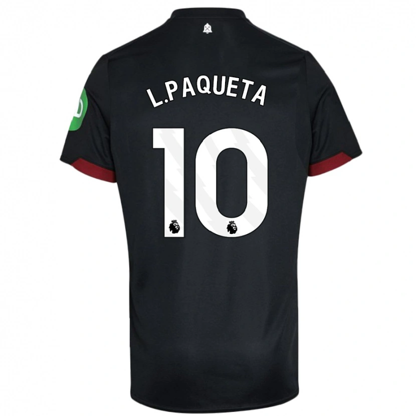 Danxen Børn Lucas Paquetá #10 Sort Hvid Udebane Spillertrøjer 2024/25 Trøje T-Shirt
