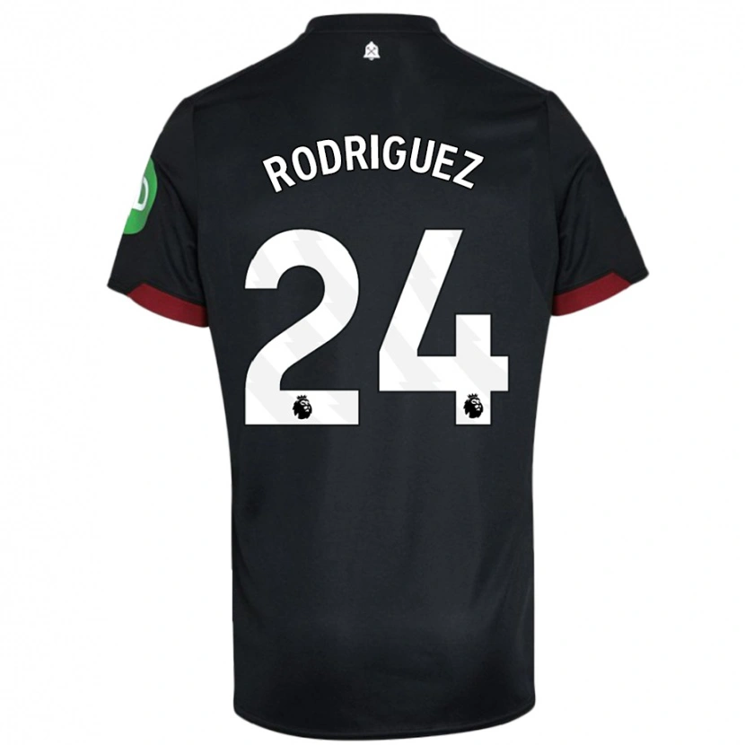 Danxen Børn Guido Rodríguez #24 Sort Hvid Udebane Spillertrøjer 2024/25 Trøje T-Shirt