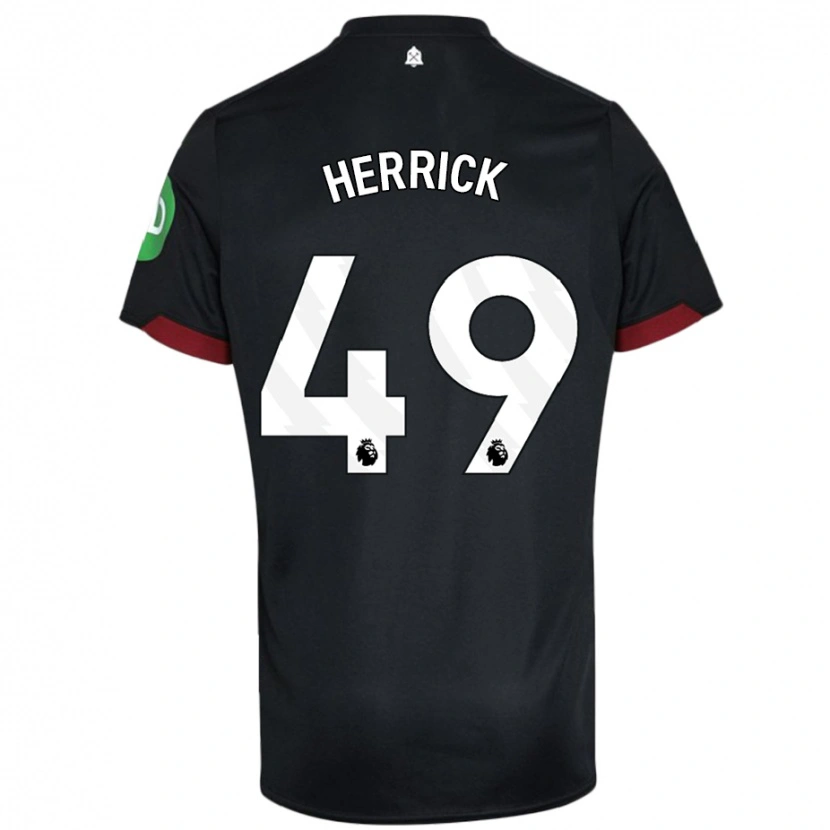 Danxen Børn Finlay Herrick #49 Sort Hvid Udebane Spillertrøjer 2024/25 Trøje T-Shirt