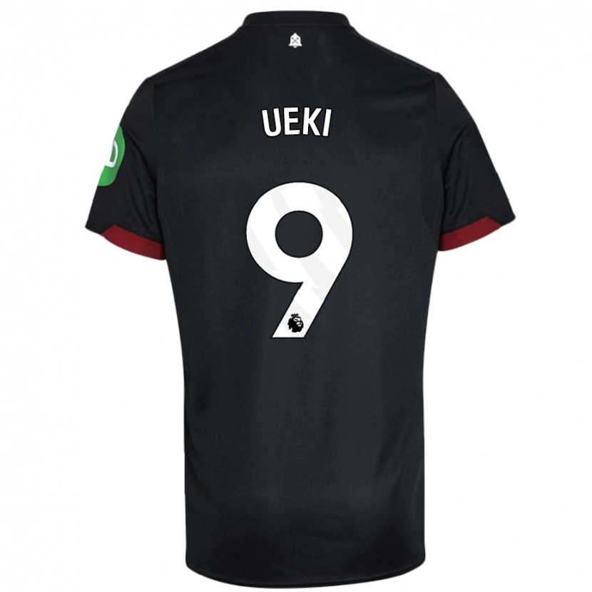 Danxen Børn Riko Ueki #9 Sort Hvid Udebane Spillertrøjer 2024/25 Trøje T-Shirt