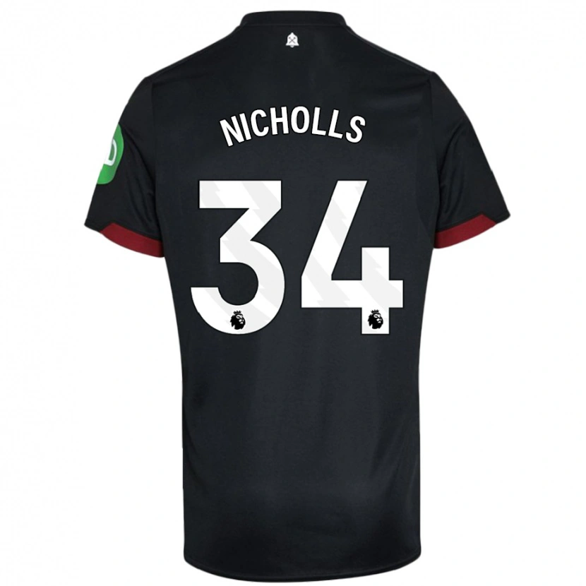 Danxen Børn Macey Nicholls #34 Sort Hvid Udebane Spillertrøjer 2024/25 Trøje T-Shirt