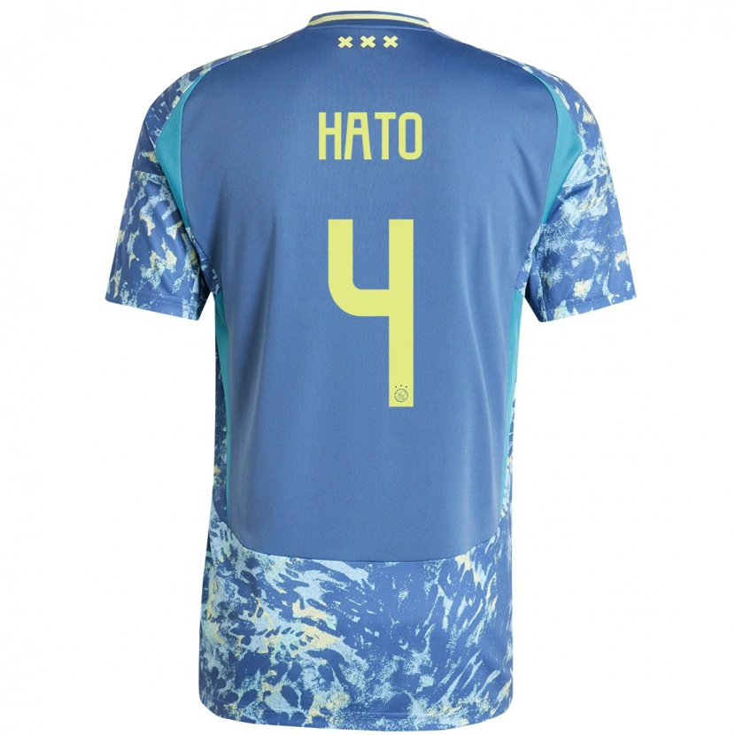 Danxen Børn Jorrel Hato #4 Grå Blå Gul Udebane Spillertrøjer 2024/25 Trøje T-Shirt
