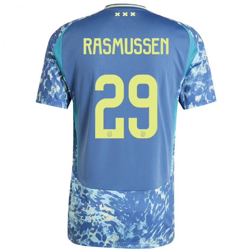 Danxen Børn Christian Rasmussen #29 Grå Blå Gul Udebane Spillertrøjer 2024/25 Trøje T-Shirt