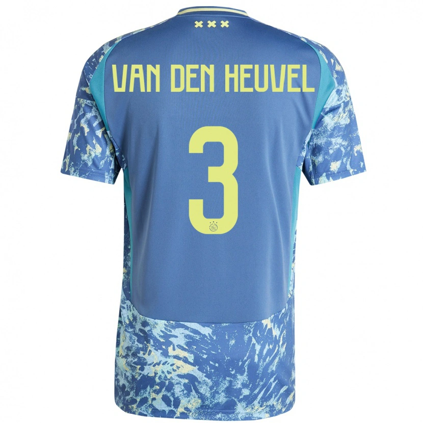 Danxen Børn Nino Van Den Heuvel #3 Grå Blå Gul Udebane Spillertrøjer 2024/25 Trøje T-Shirt