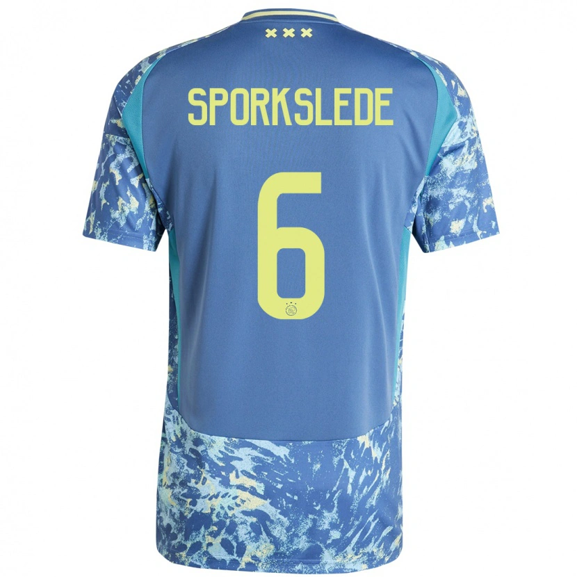 Danxen Børn Fabian Sporkslede #6 Grå Blå Gul Udebane Spillertrøjer 2024/25 Trøje T-Shirt
