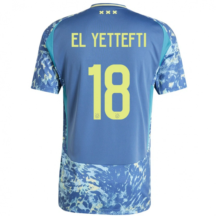 Danxen Børn Adil Amghar El Yettefti #18 Grå Blå Gul Udebane Spillertrøjer 2024/25 Trøje T-Shirt