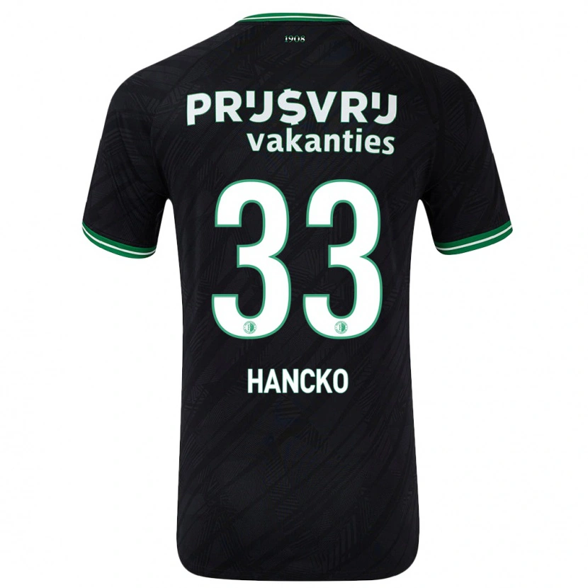 Danxen Børn Dávid Hancko #33 Sort Grøn Udebane Spillertrøjer 2024/25 Trøje T-Shirt