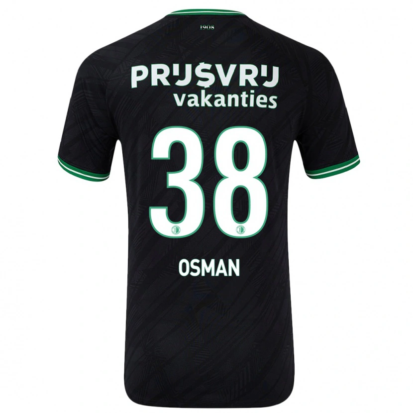 Danxen Børn Ibrahim Osman #38 Sort Grøn Udebane Spillertrøjer 2024/25 Trøje T-Shirt