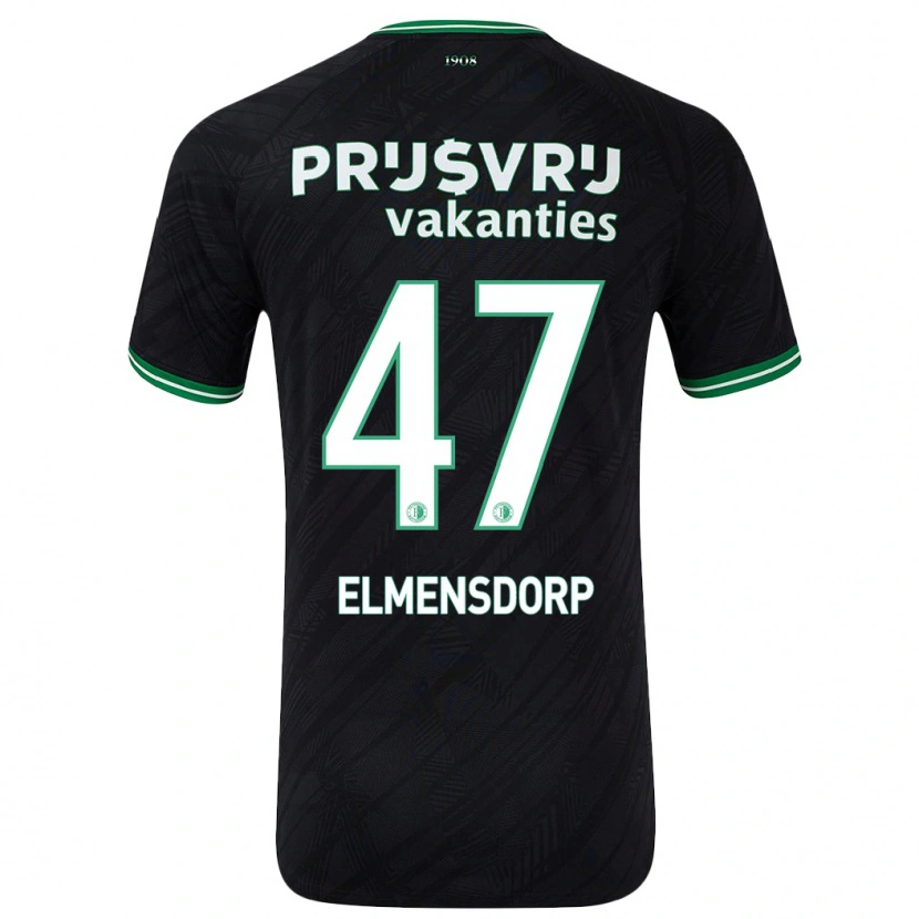 Danxen Børn Paris Elmensdorp #47 Sort Grøn Udebane Spillertrøjer 2024/25 Trøje T-Shirt