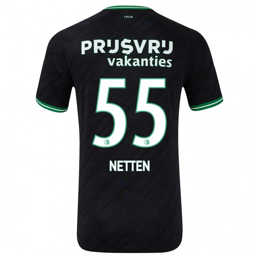 Danxen Børn Luc Netten #55 Sort Grøn Udebane Spillertrøjer 2024/25 Trøje T-Shirt