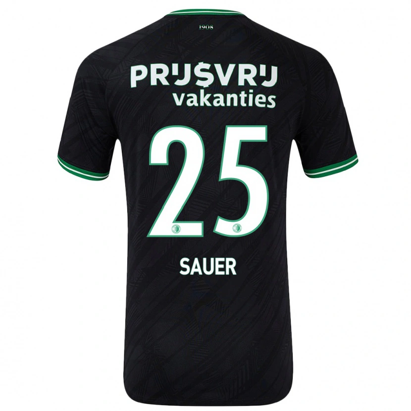 Danxen Børn Leo Sauer #25 Sort Grøn Udebane Spillertrøjer 2024/25 Trøje T-Shirt