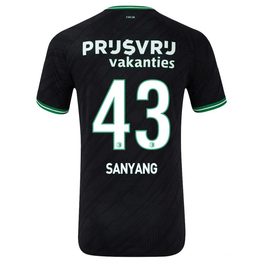 Danxen Børn Amadou-David Sanyang #43 Sort Grøn Udebane Spillertrøjer 2024/25 Trøje T-Shirt