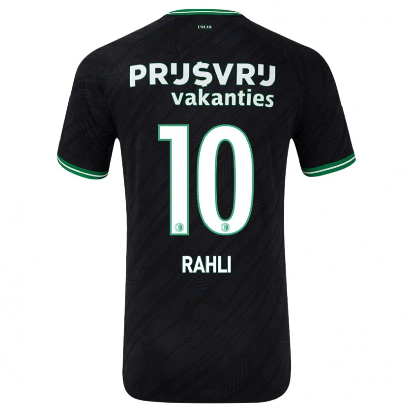 Danxen Børn Khalid Rahli #10 Sort Grøn Udebane Spillertrøjer 2024/25 Trøje T-Shirt