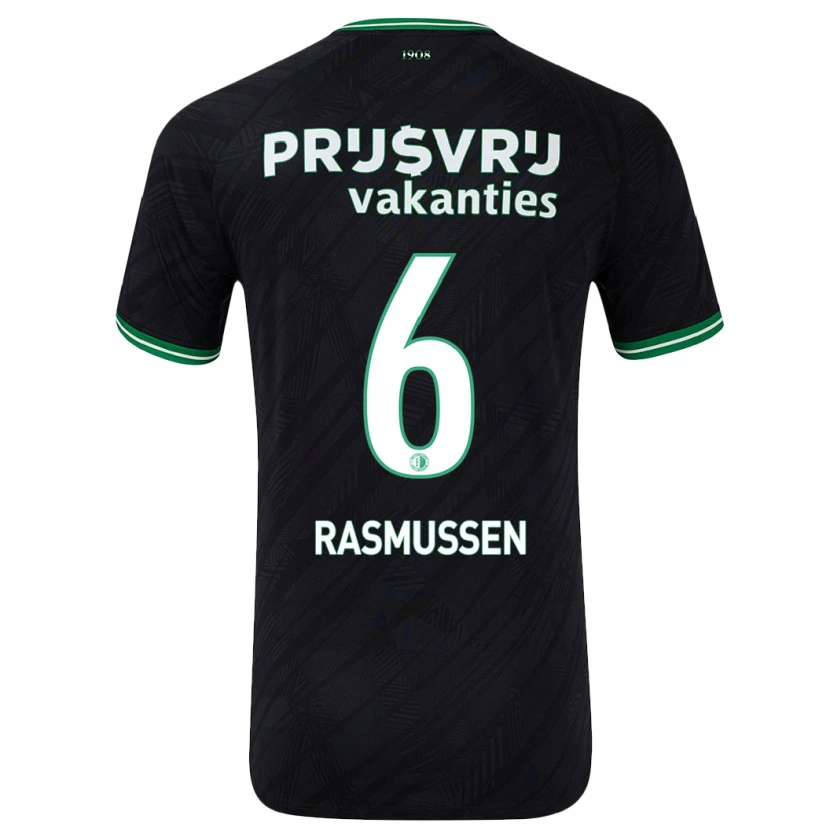 Danxen Børn Jacob Rasmussen #6 Sort Grøn Udebane Spillertrøjer 2024/25 Trøje T-Shirt