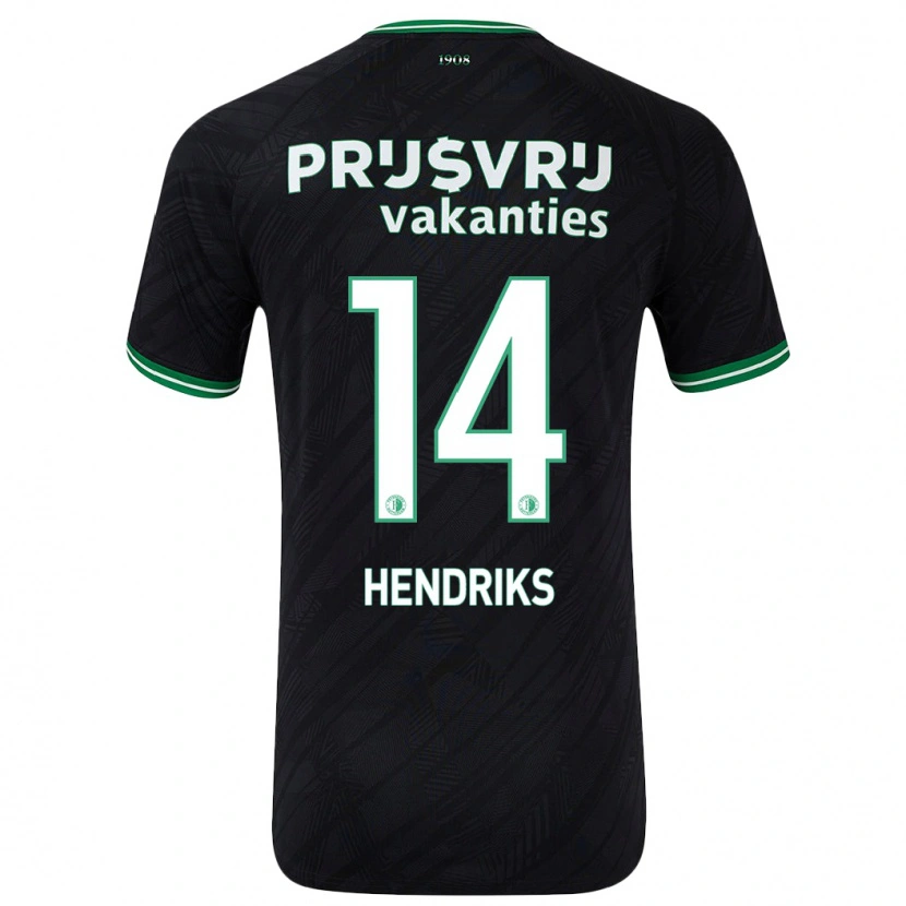 Danxen Børn Kim Hendriks #14 Sort Grøn Udebane Spillertrøjer 2024/25 Trøje T-Shirt