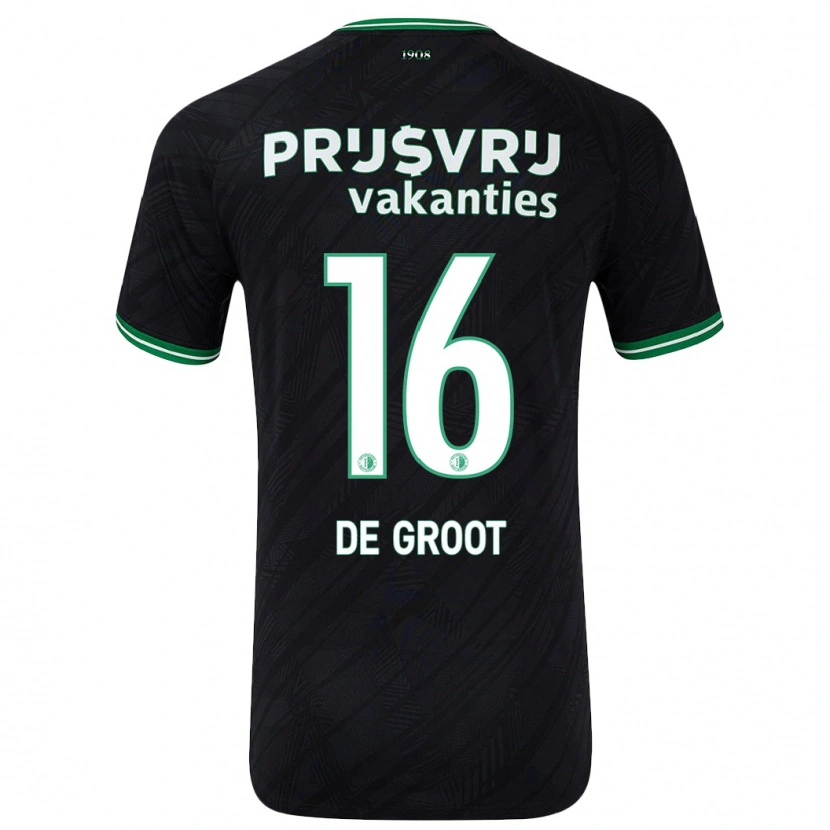 Danxen Børn Jasmijn De Groot #16 Sort Grøn Udebane Spillertrøjer 2024/25 Trøje T-Shirt