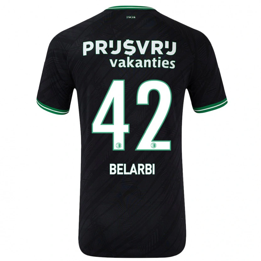 Danxen Børn Abdel Belarbi #42 Sort Grøn Udebane Spillertrøjer 2024/25 Trøje T-Shirt