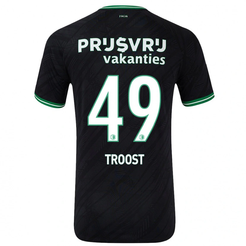 Danxen Børn Tein Troost #49 Sort Grøn Udebane Spillertrøjer 2024/25 Trøje T-Shirt
