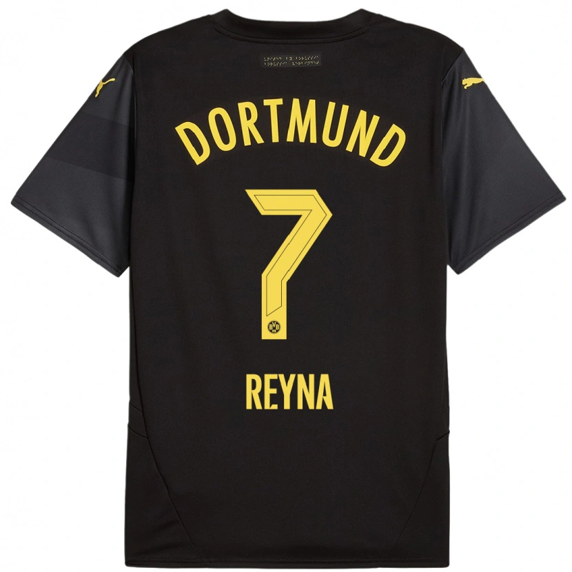 Danxen Børn Giovanni Reyna #7 Sort Gul Udebane Spillertrøjer 2024/25 Trøje T-Shirt