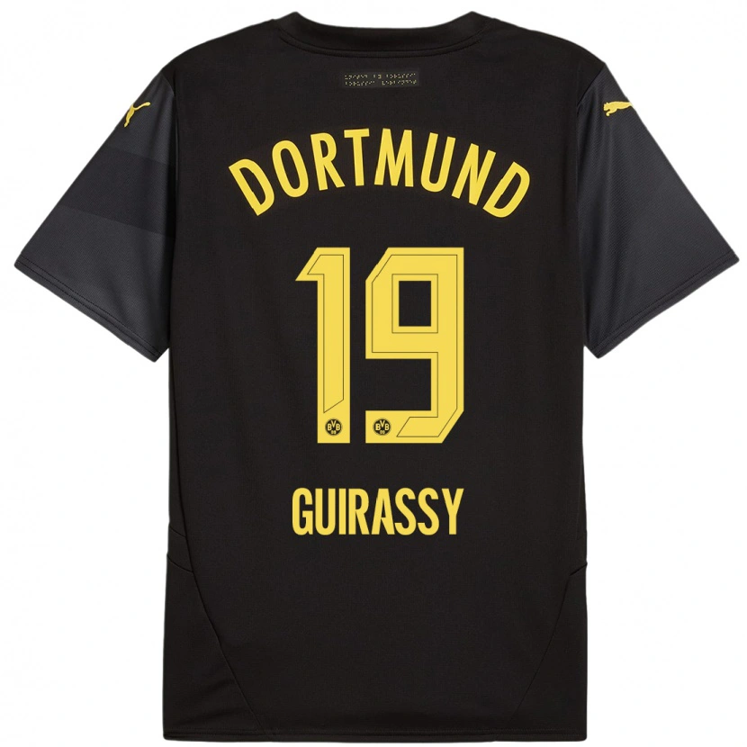 Danxen Børn Serhou Guirassy #19 Sort Gul Udebane Spillertrøjer 2024/25 Trøje T-Shirt