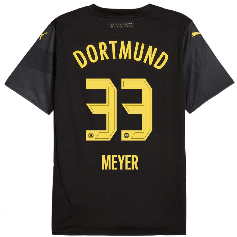 Danxen Børn Alexander Meyer #33 Sort Gul Udebane Spillertrøjer 2024/25 Trøje T-Shirt