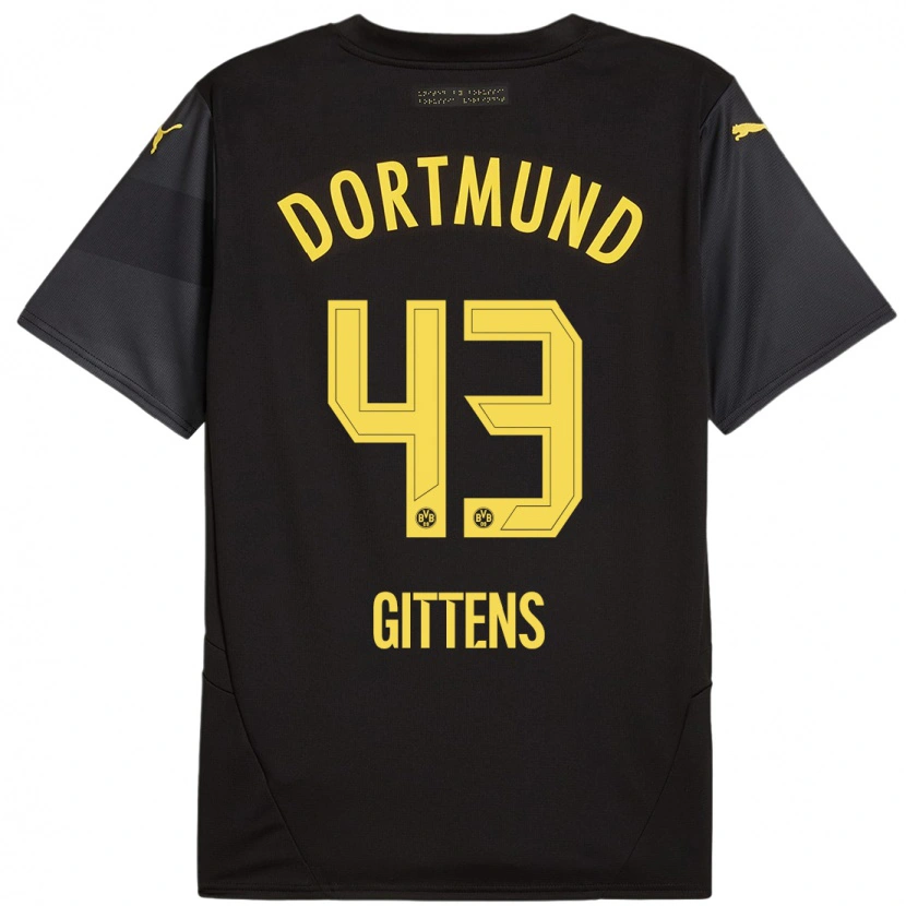 Danxen Børn Jamie Gittens #43 Sort Gul Udebane Spillertrøjer 2024/25 Trøje T-Shirt