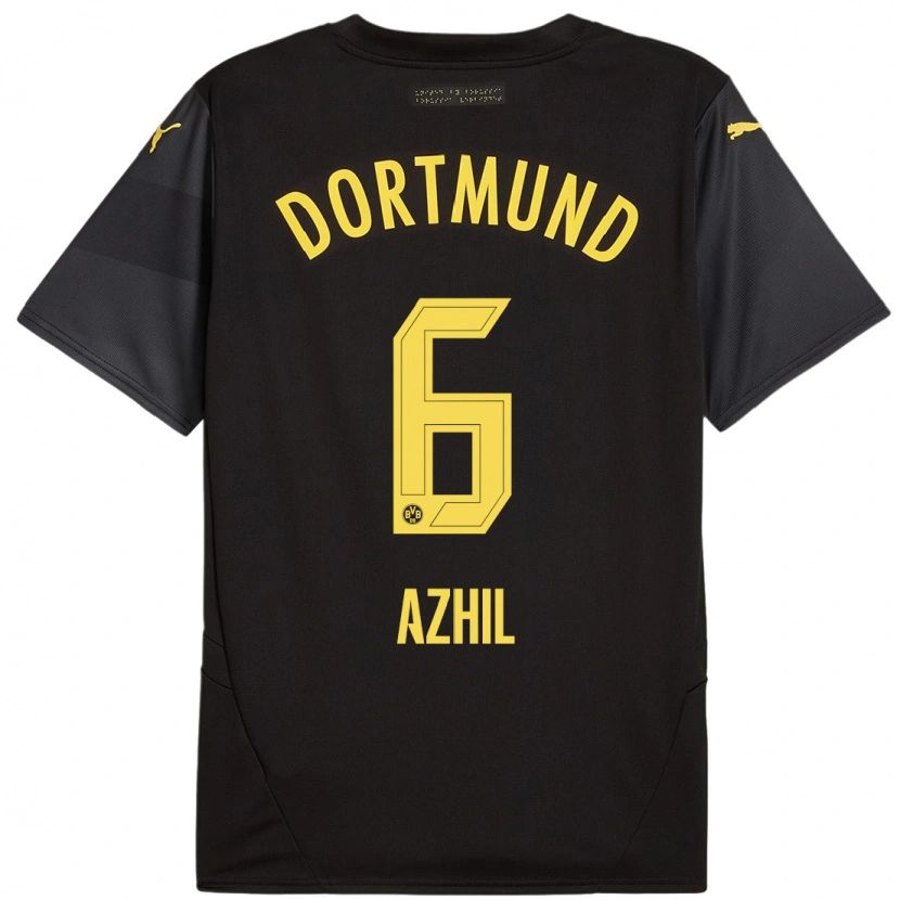 Danxen Børn Ayman Azhil #6 Sort Gul Udebane Spillertrøjer 2024/25 Trøje T-Shirt