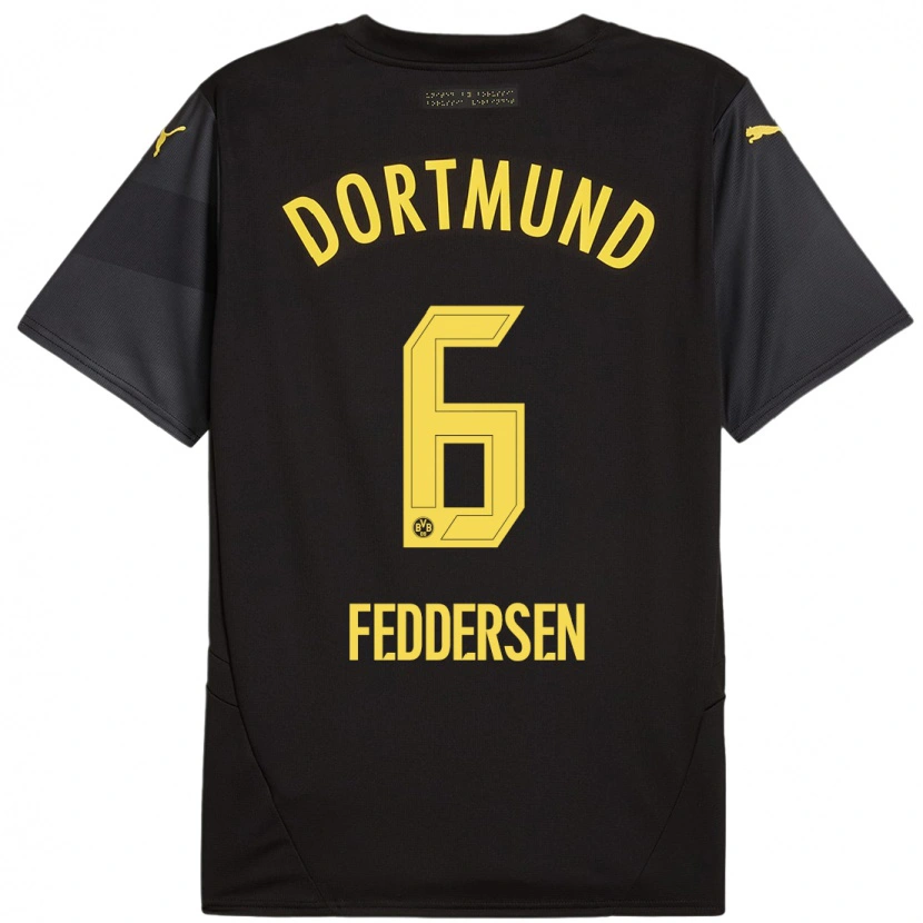 Danxen Børn Jonas Feddersen #6 Sort Gul Udebane Spillertrøjer 2024/25 Trøje T-Shirt