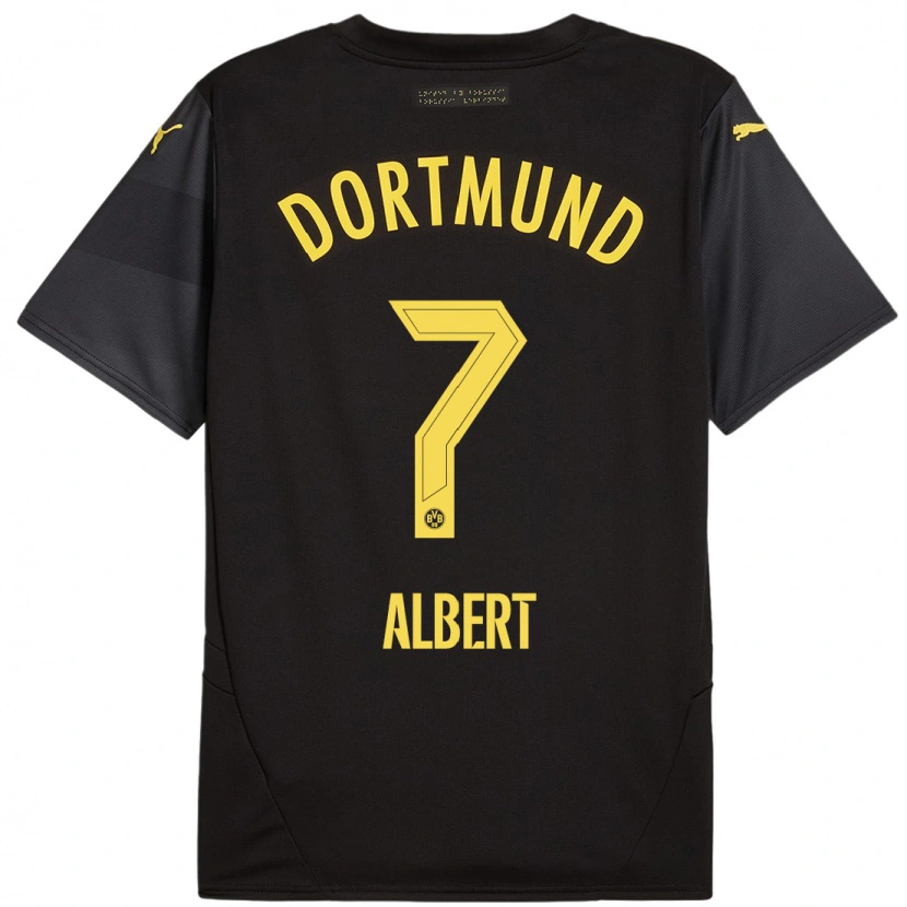 Danxen Børn Mathis Albert #7 Sort Gul Udebane Spillertrøjer 2024/25 Trøje T-Shirt