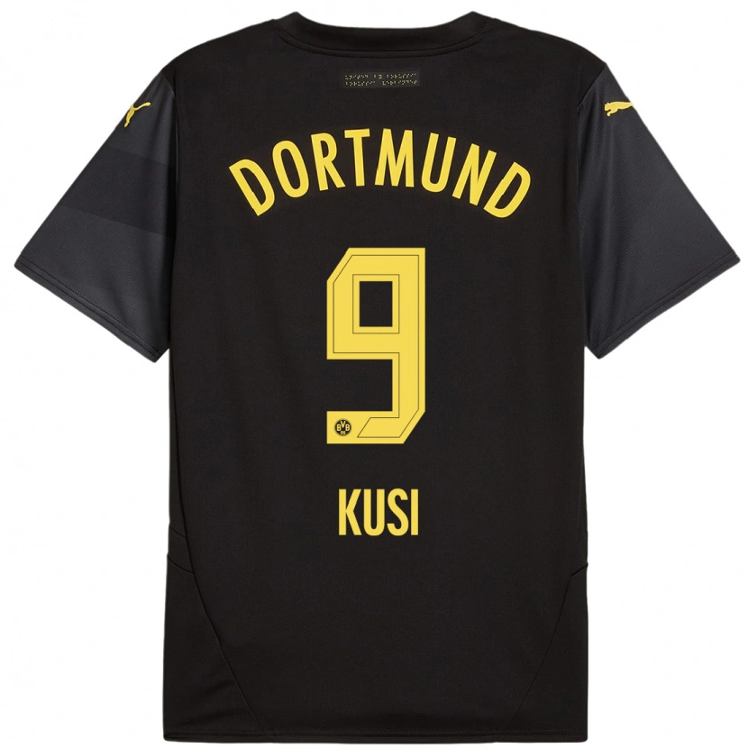 Danxen Børn Jemain Kusi #9 Sort Gul Udebane Spillertrøjer 2024/25 Trøje T-Shirt