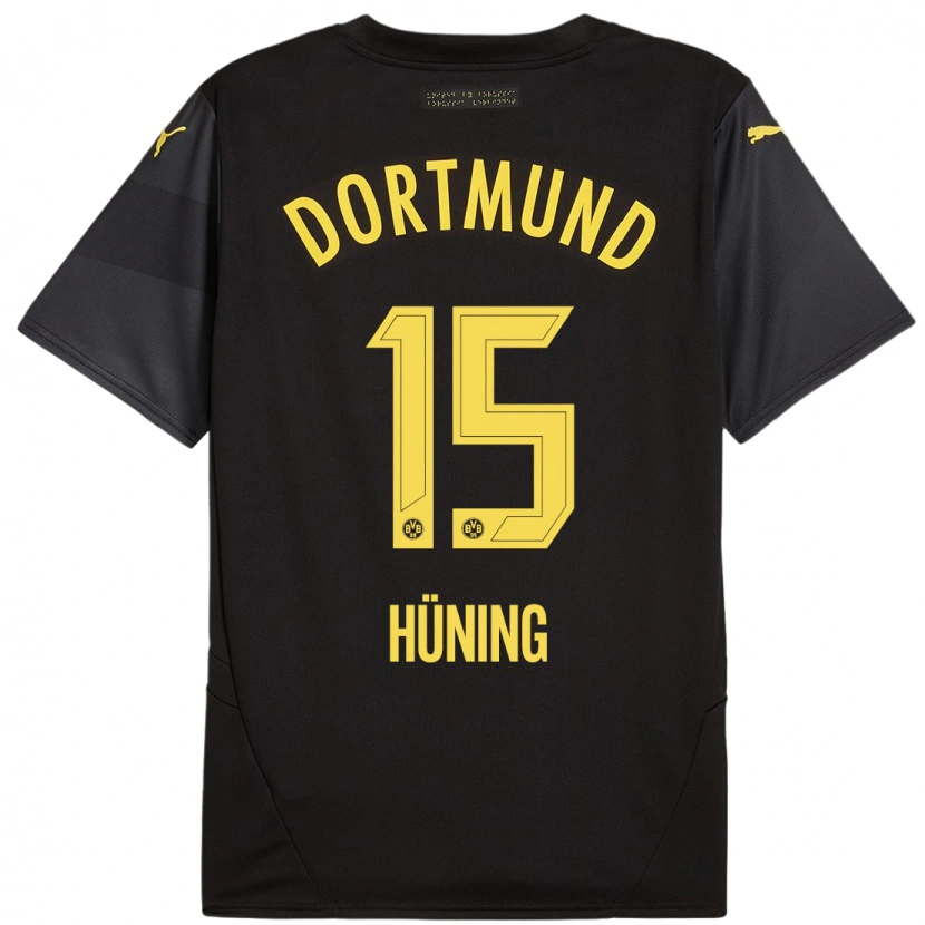 Danxen Børn Ben Hüning #15 Sort Gul Udebane Spillertrøjer 2024/25 Trøje T-Shirt