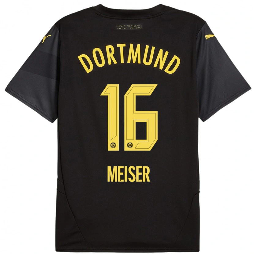 Danxen Børn Tyler Meiser #16 Sort Gul Udebane Spillertrøjer 2024/25 Trøje T-Shirt