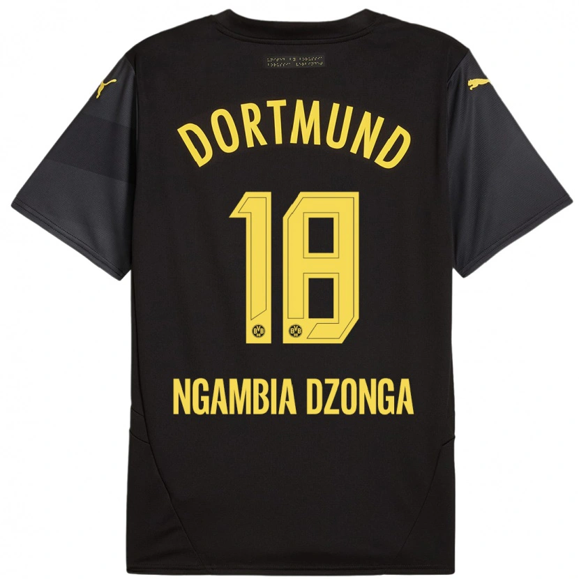 Danxen Børn Diego Ngambia #18 Sort Gul Udebane Spillertrøjer 2024/25 Trøje T-Shirt