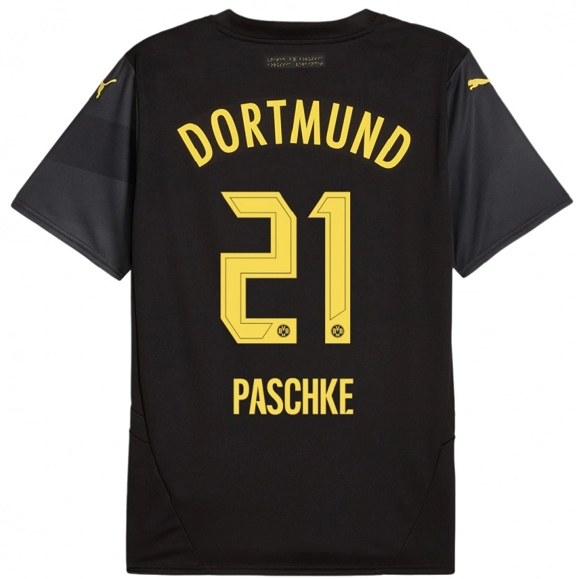 Danxen Børn Felix Paschke #21 Sort Gul Udebane Spillertrøjer 2024/25 Trøje T-Shirt