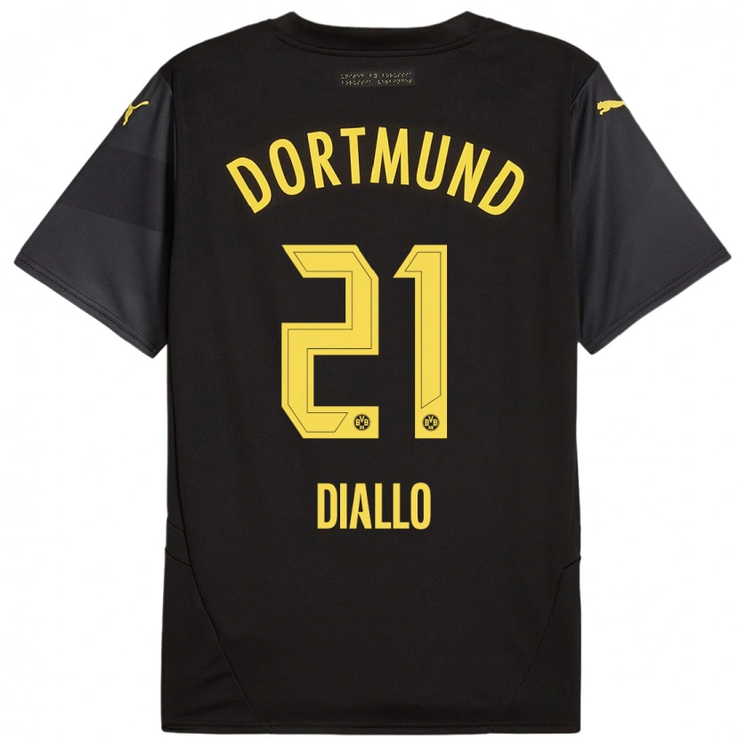 Danxen Børn Ousmane Diallo #21 Sort Gul Udebane Spillertrøjer 2024/25 Trøje T-Shirt
