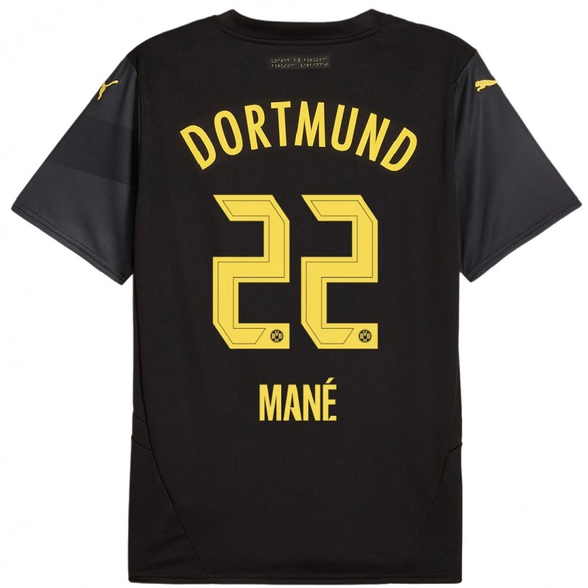 Danxen Børn Filippo Mane #22 Sort Gul Udebane Spillertrøjer 2024/25 Trøje T-Shirt