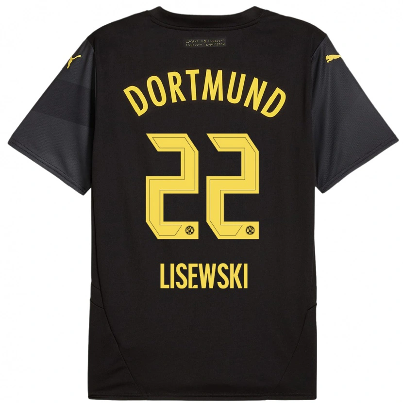 Danxen Børn Robin Lisewski #22 Sort Gul Udebane Spillertrøjer 2024/25 Trøje T-Shirt