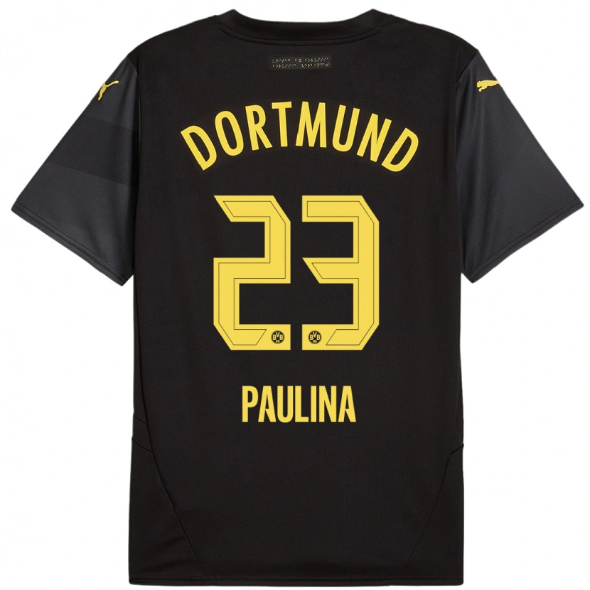 Danxen Børn Jordi Paulina #23 Sort Gul Udebane Spillertrøjer 2024/25 Trøje T-Shirt
