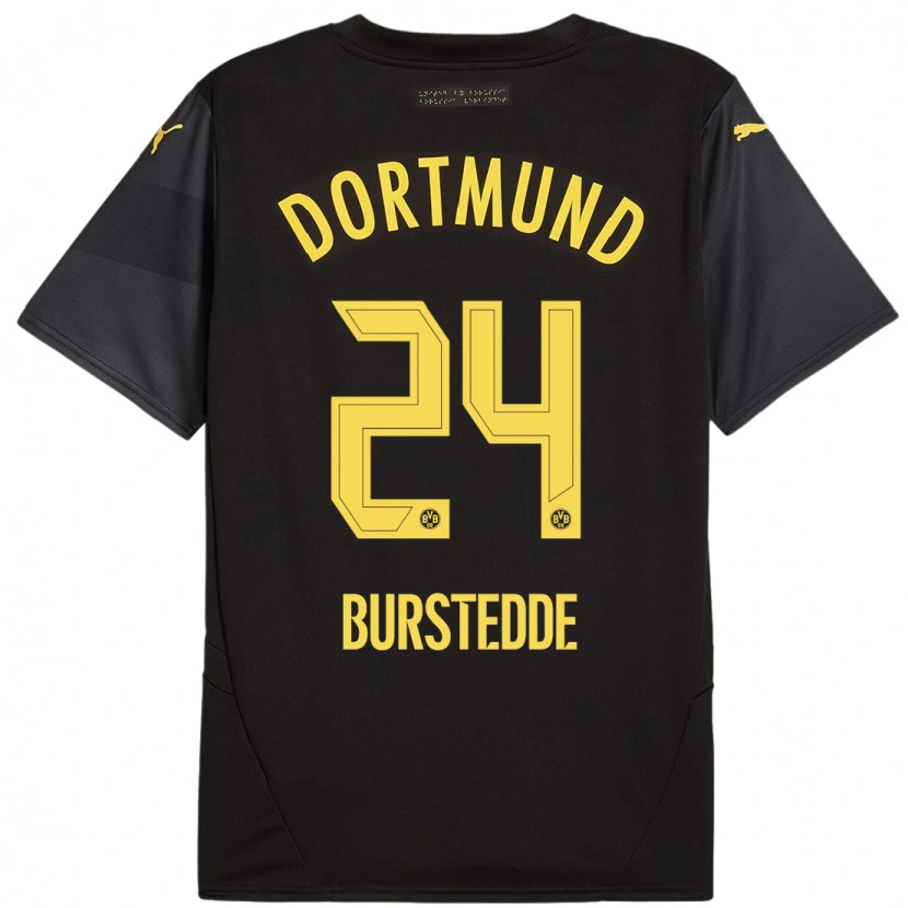 Danxen Børn Joshua Burstedde #24 Sort Gul Udebane Spillertrøjer 2024/25 Trøje T-Shirt