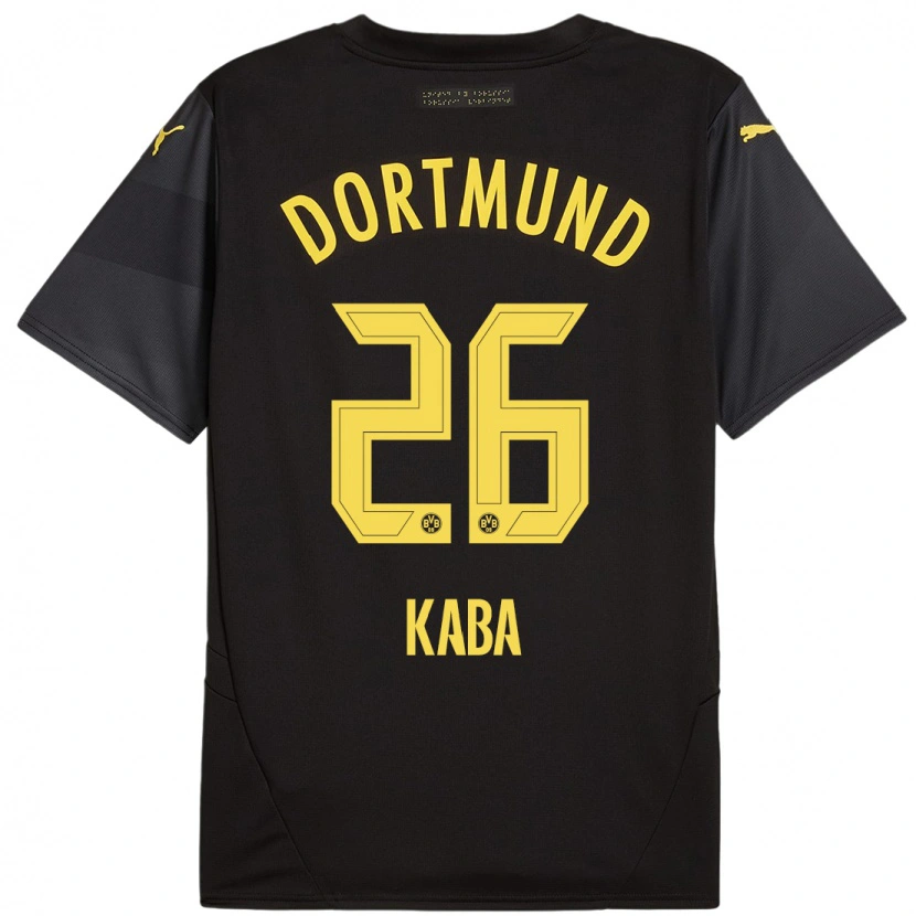 Danxen Børn Mussa Kaba #26 Sort Gul Udebane Spillertrøjer 2024/25 Trøje T-Shirt