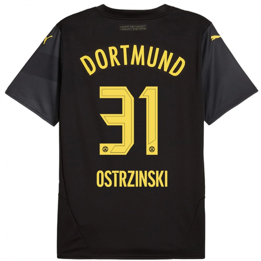Danxen Børn Silas Ostrzinski #31 Sort Gul Udebane Spillertrøjer 2024/25 Trøje T-Shirt