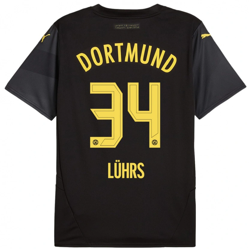 Danxen Børn Yannik Lührs #34 Sort Gul Udebane Spillertrøjer 2024/25 Trøje T-Shirt