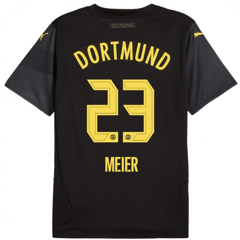 Danxen Børn Maximilian Meier #23 Sort Gul Udebane Spillertrøjer 2024/25 Trøje T-Shirt