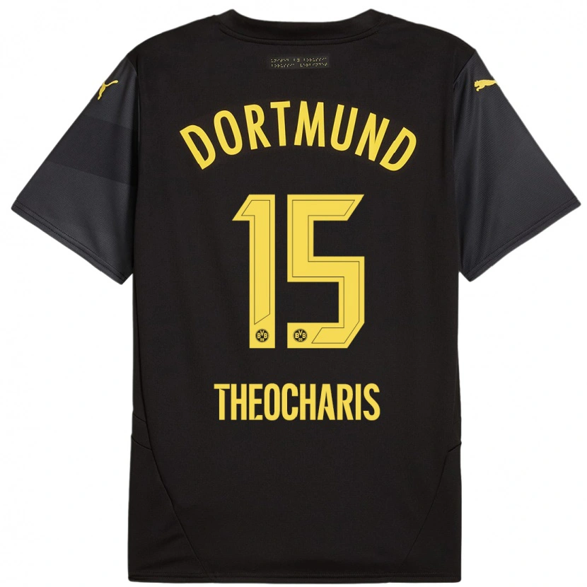 Danxen Børn Elefterios Theocharis #15 Sort Gul Udebane Spillertrøjer 2024/25 Trøje T-Shirt