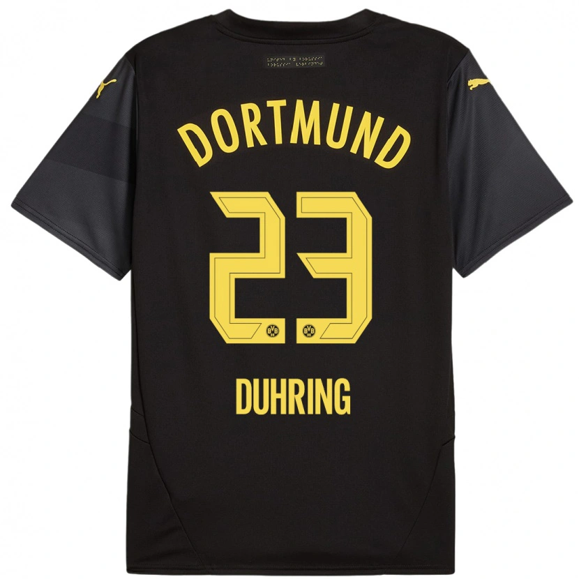 Danxen Børn Marc Niclas Duhring #23 Sort Gul Udebane Spillertrøjer 2024/25 Trøje T-Shirt