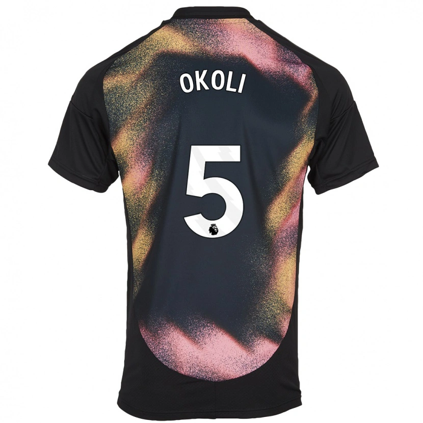 Danxen Børn Caleb Okoli #5 Sort Hvid Udebane Spillertrøjer 2024/25 Trøje T-Shirt